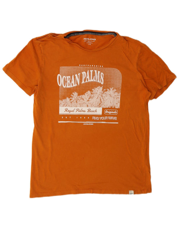 Jack & Jones Mens Graphic T-Shirt Top Large Orange Cotton