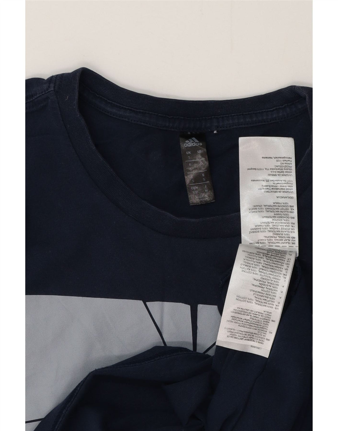 ADIDAS Mens Graphic T-Shirt Top Small Navy Blue Cotton