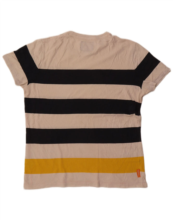 Superdry Mens T-Shirt Top 2XL Off White Striped Cotton