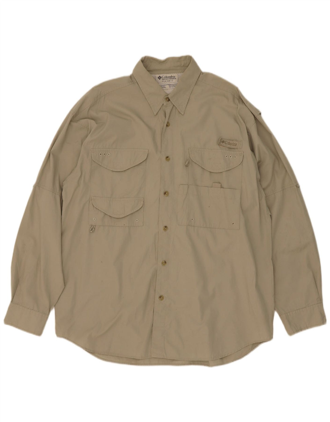 Columbia Mens Shirt Medium Khaki Cotton