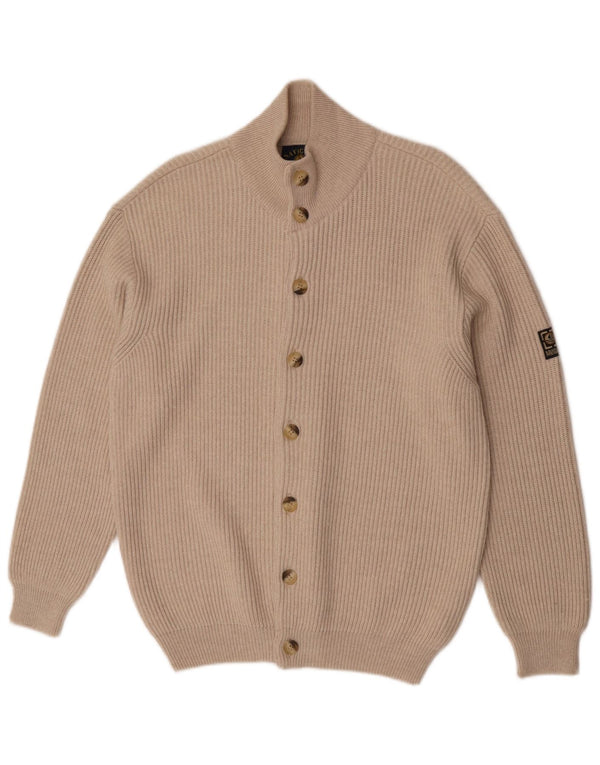 Navigare Mens Cardigan Sweater Large Beige Merino Wool
