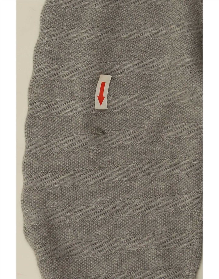 Massimo Dutti Mens Button Neck Jumper Sweater XL Grey Striped Cotton