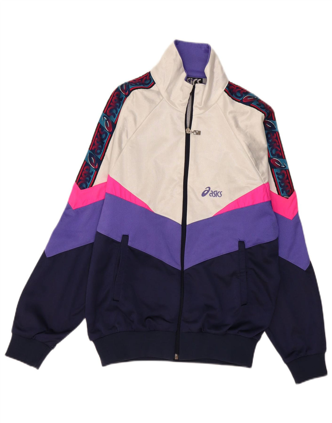 ASICS Womens Tracksuit Top Jacket IT 46 Large Navy Blue Colourblock