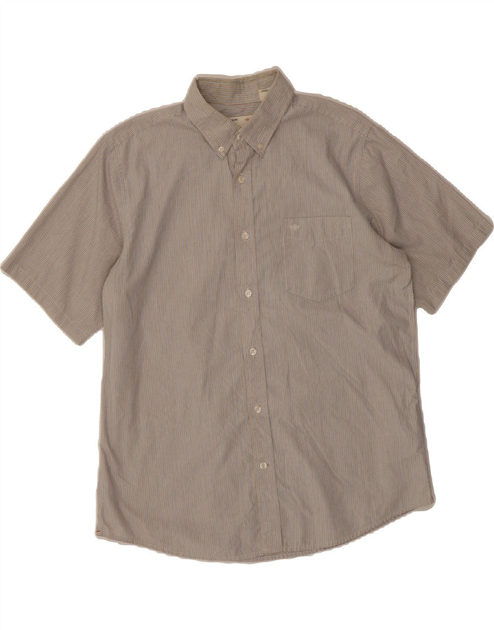 DOCKERS Mens Short Sleeve Shirt Large Grey Striped Cotton Vintage Dockers and Second-Hand Dockers from Messina Hembry 