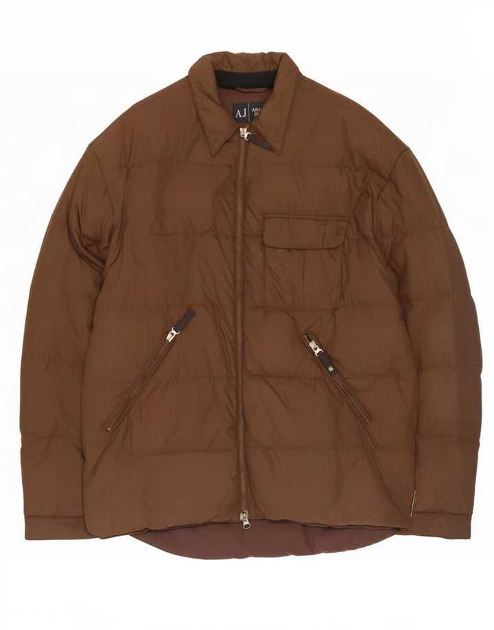 Armani Mens Padded Jacket UK 44 2XL Brown Polyamide
