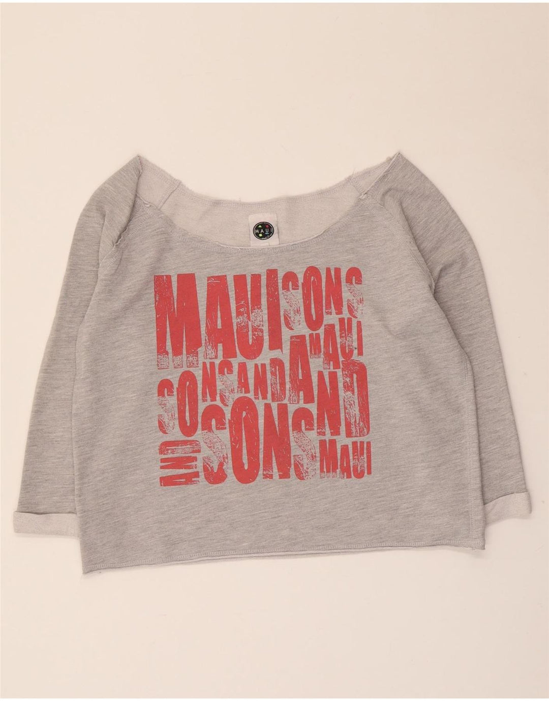 Maui and Sons Womens Crop Graphic Top 3/4 Sleeve UK 14 Medium Grey