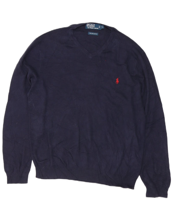 Polo Ralph Lauren Mens Regular Fit V-Neck Jumper Sweater Large Navy Blue