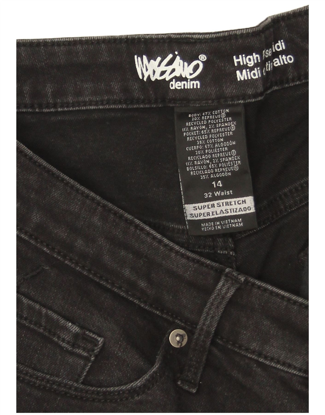 Mossimo Womens High Waist Denim Shorts US 14 Large W32 Black Cotton