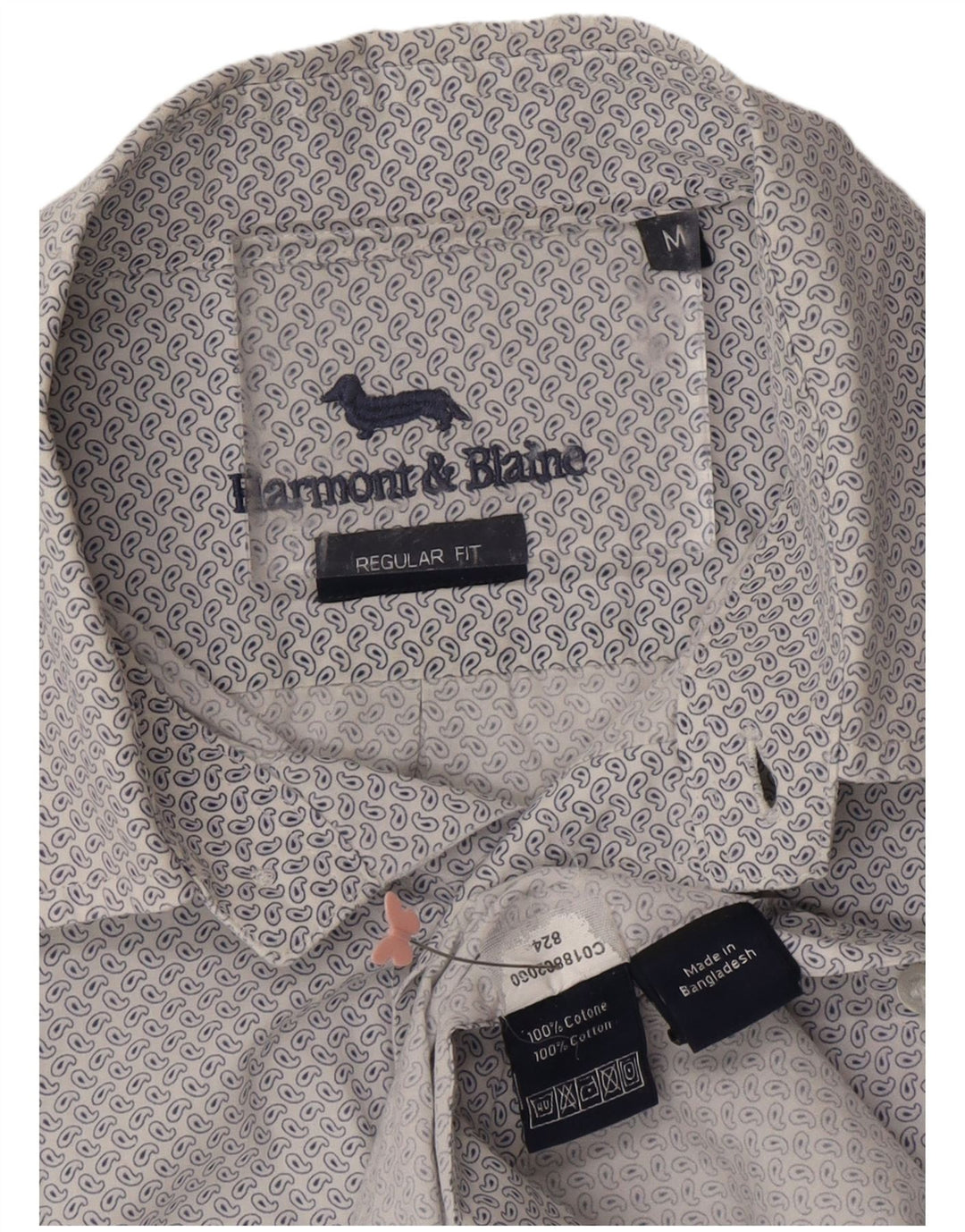 HARMONT & BLAINE Mens Regular Fit Shirt Medium White Paisley Cotton