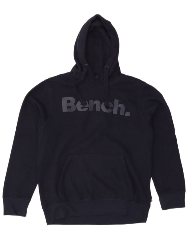 BENCH Mens Graphic Hoodie Jumper Large Navy Blue Cotton