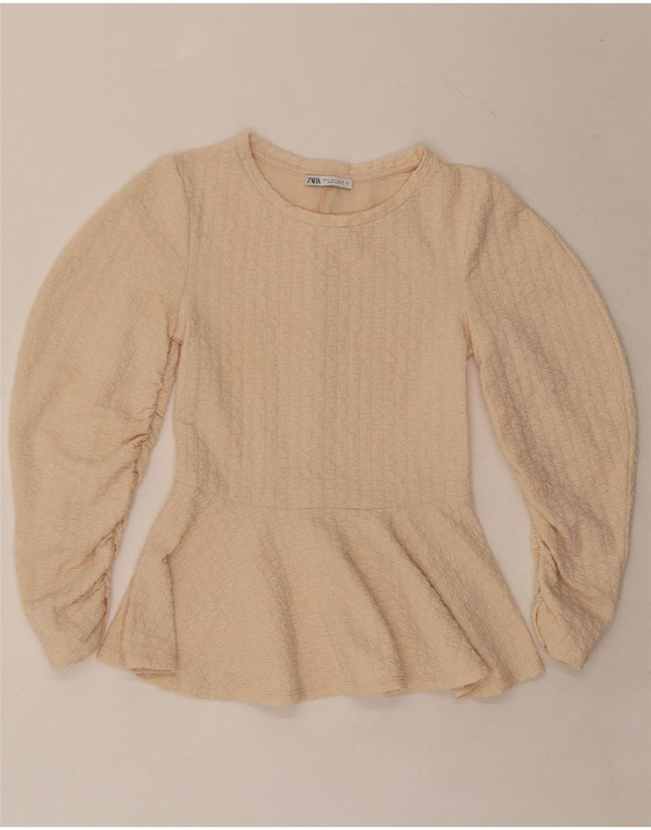 ZARA Womens Long Sleeve Blouse Top UK 8 Small Beige Polyester