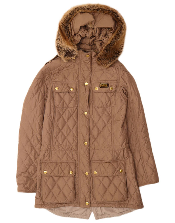 BARBOUR Womens Hooded Quilted Overcoat UK 8 Small  Beige Polyester