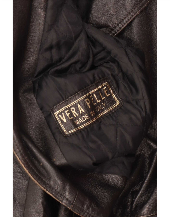Vintage Womens 3/4 Sleeve Leather Jacket IT 42 Medium Brown