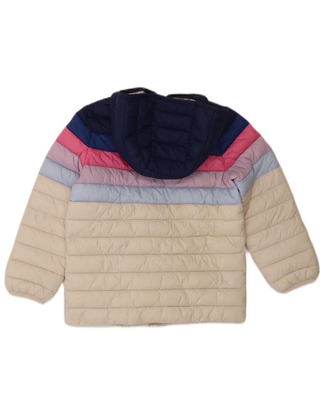 JOULES Girls Hooded Padded Jacket 7-8 Years Off White Colourblock