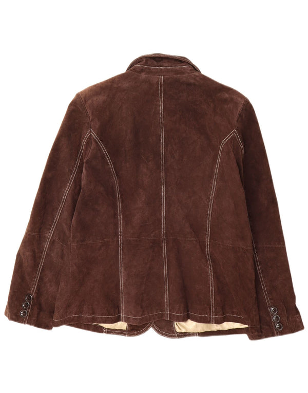 Yessica Womens 3 Button Suede Blazer Jacket EU 46 XL Brown Leather