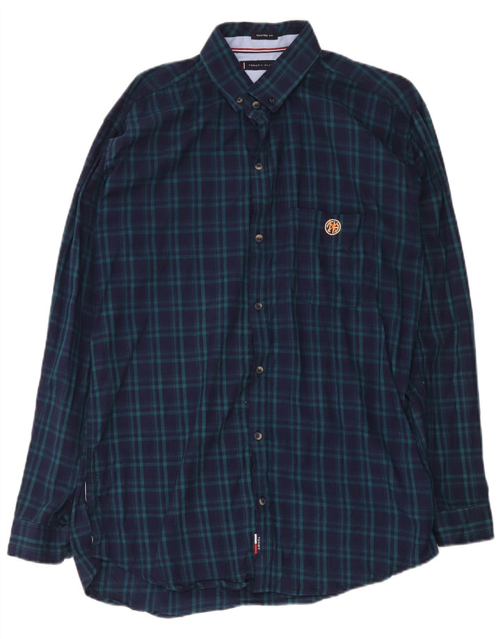 Tommy Hilfiger Mens Custom Fit Shirt XL Navy Blue Check