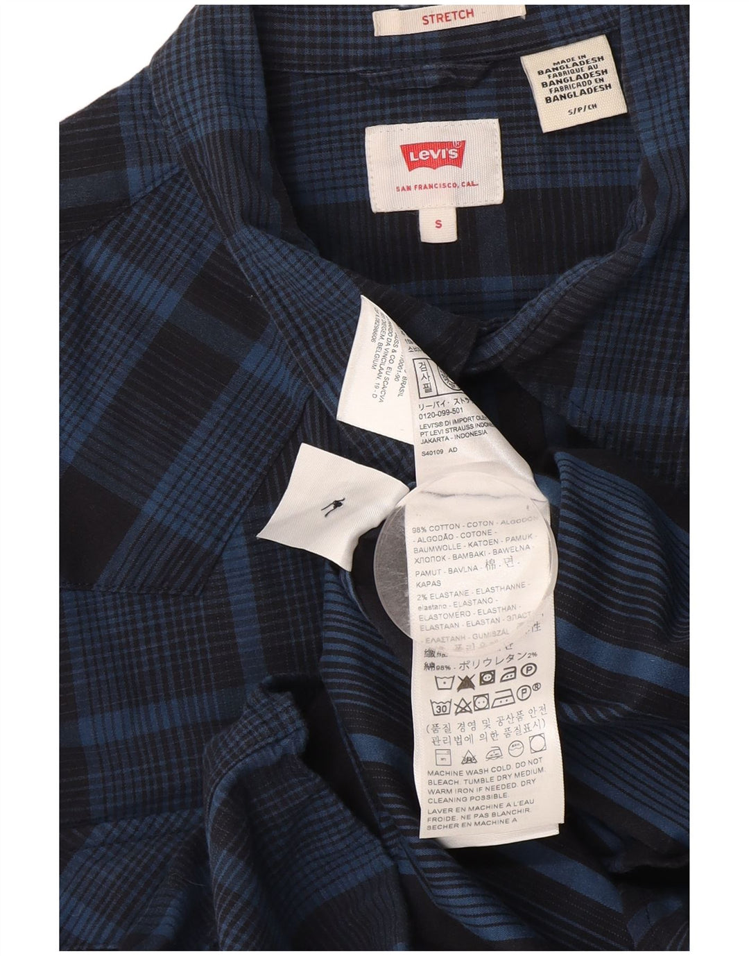Levi's Mens Shirt Small Navy Blue Check Cotton