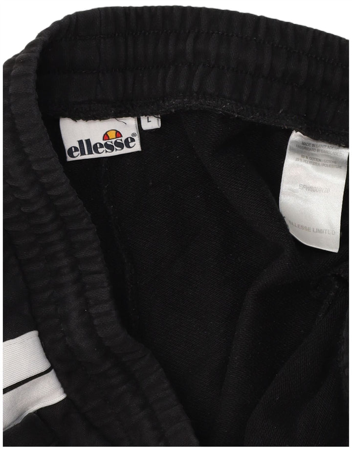 ELLESSE Mens Tracksuit Trousers Joggers Large  Black Colourblock Cotton