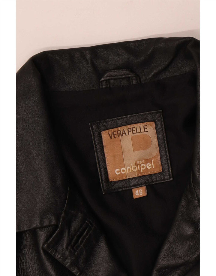Conbipel Womens 3 Button Leather Blazer Jacket IT 46 Large Black Leather