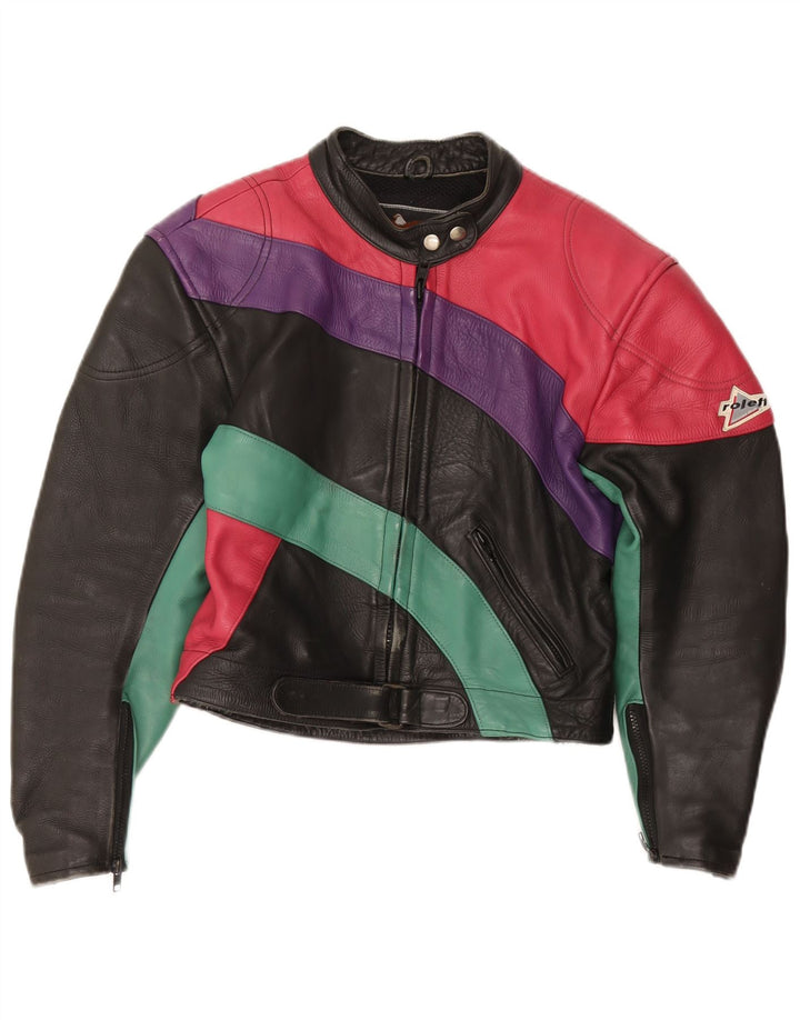 ROLEFF Womens Crop Jacket UK 14 Large Black Colourblock Leather Motorcycle