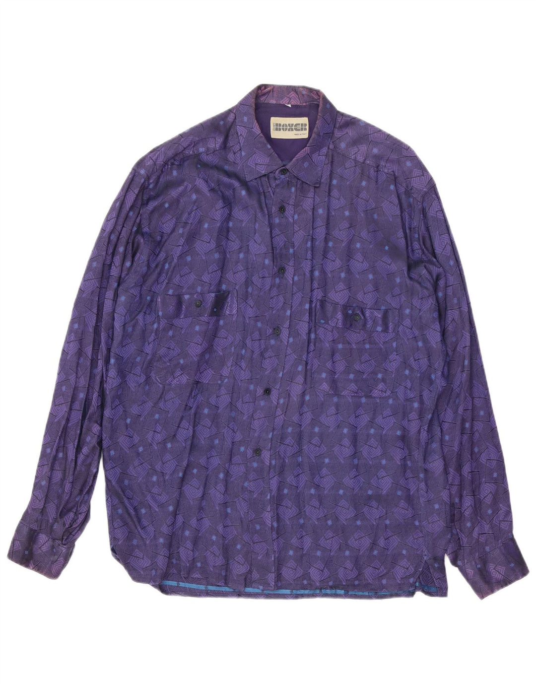 BOXER Mens Shirt Large Purple Geometric Viscose