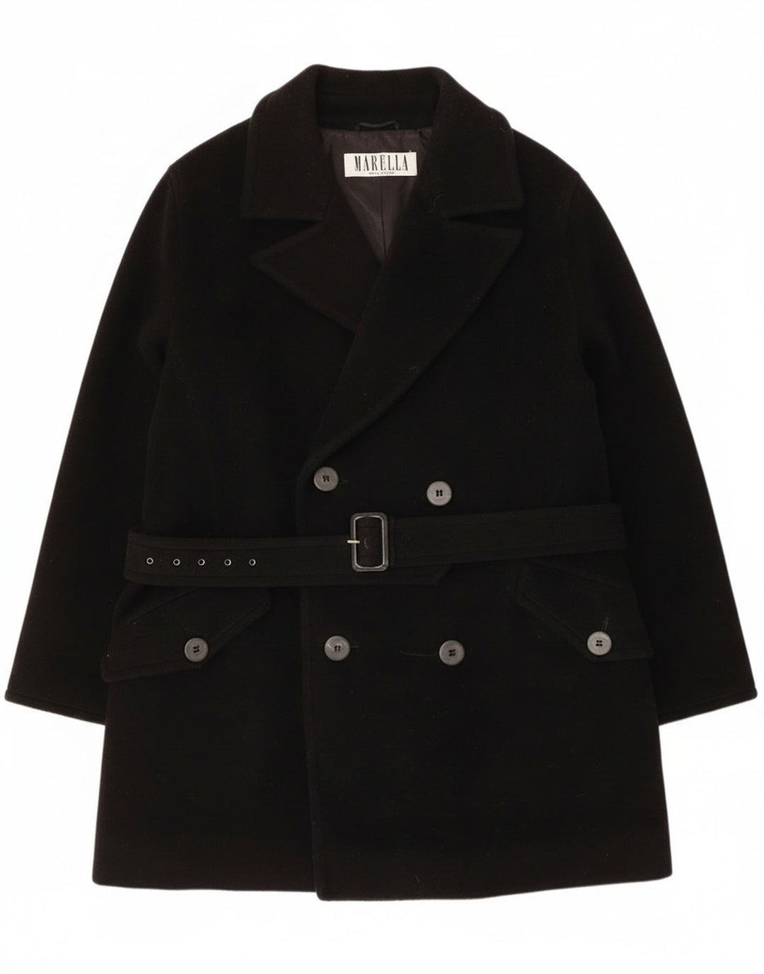 Marella Womens Double Breasted Coat UK 14 Medium Black Virgin Wool