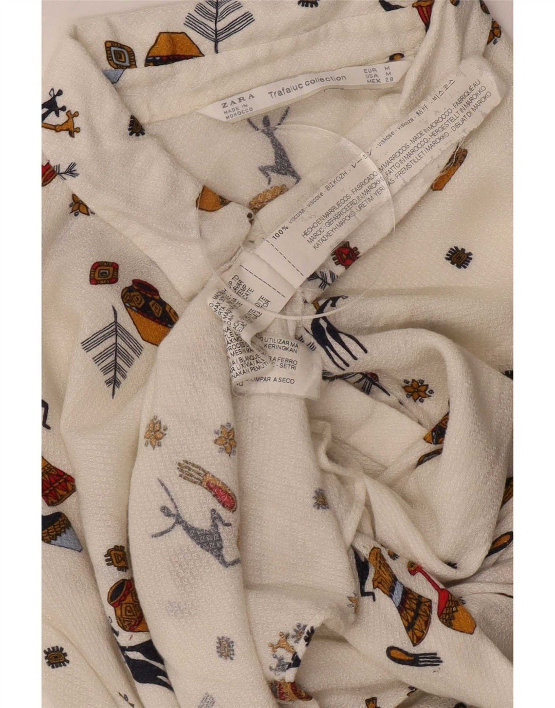 Zara Womens Trafaluc Abstract Pattern Shirt Blouse UK 14 Medium White