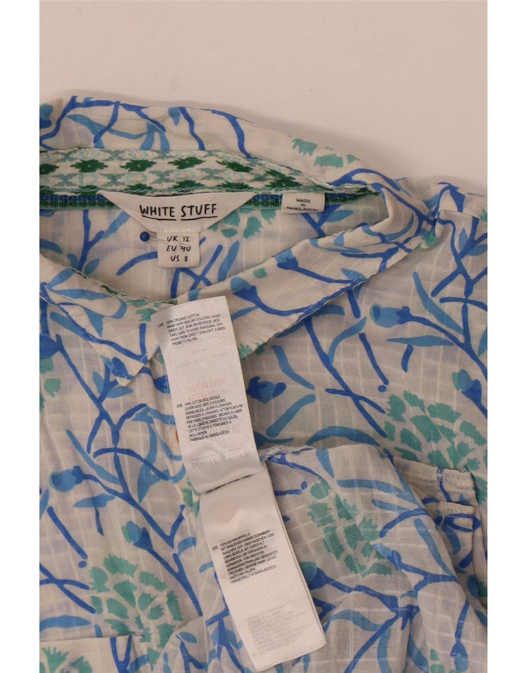 White Stuff Womens Short Sleeve Shirt UK 12 Medium Floral Cotton
