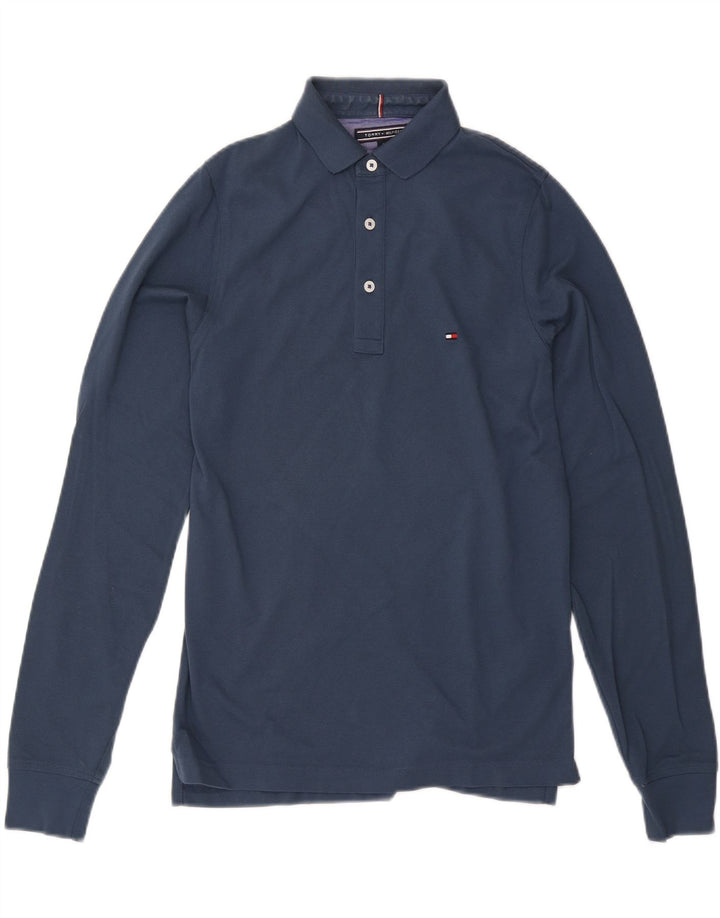 TOMMY HILFIGER Mens Slim Fit Long Sleeve Polo Shirt Small Navy Blue Cotton