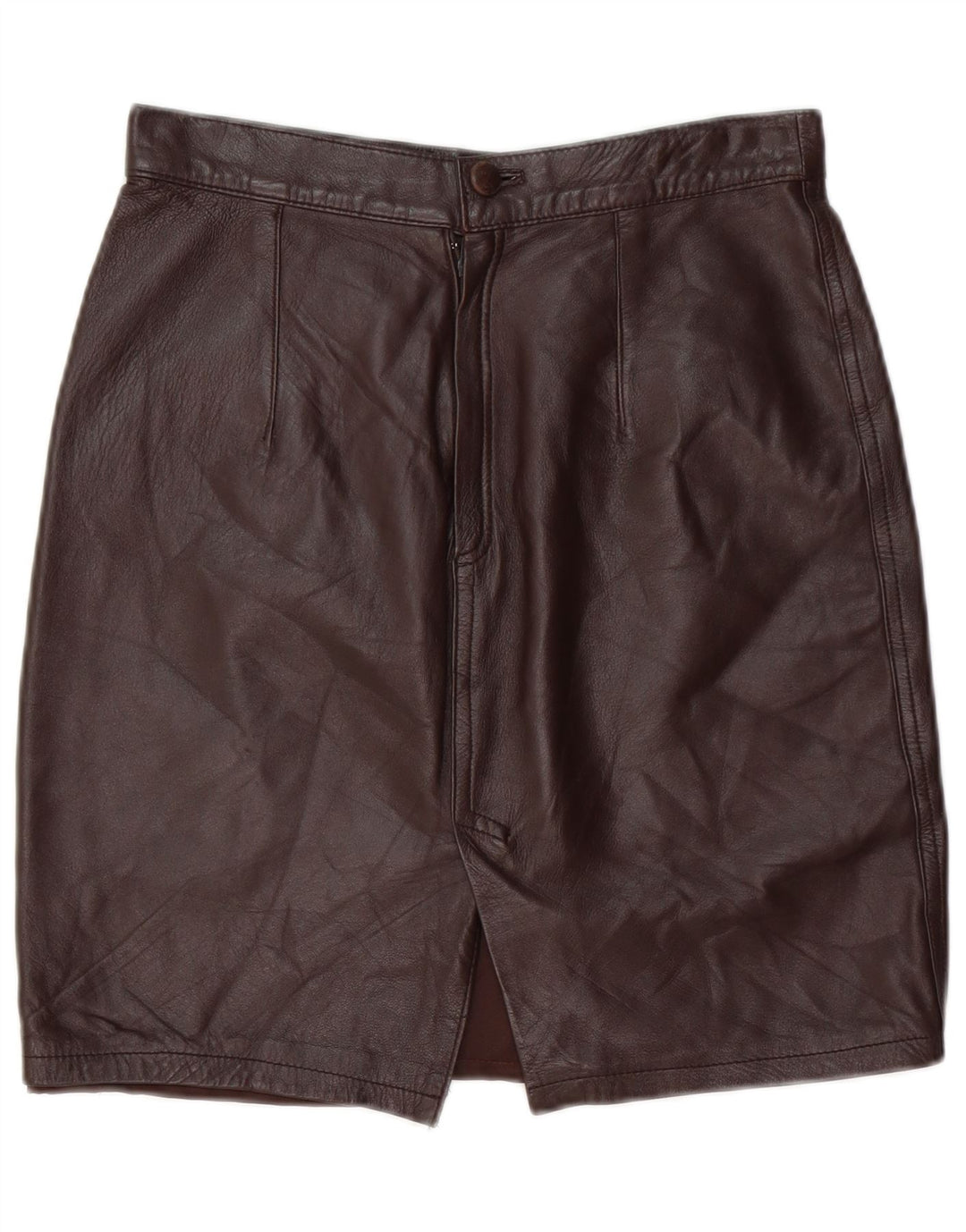 VINTAGE Womens Leather Skirt IT 44 Medium W28  Brown Leather