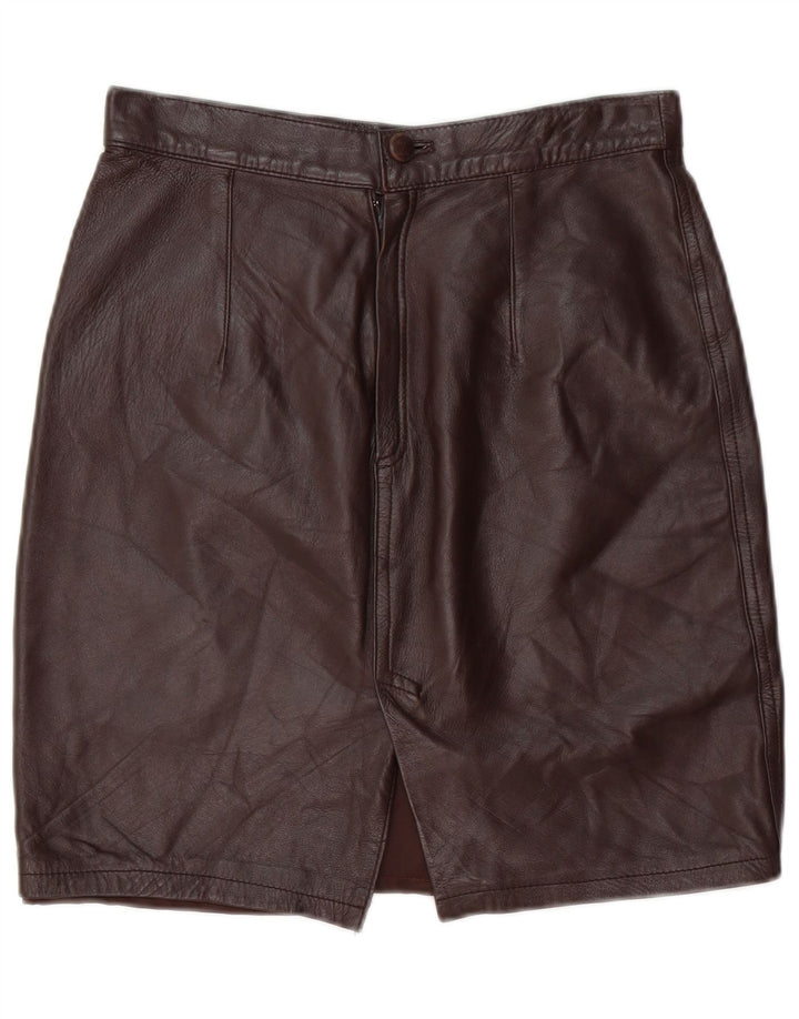 VINTAGE Womens Leather Skirt IT 44 Medium W28  Brown Leather