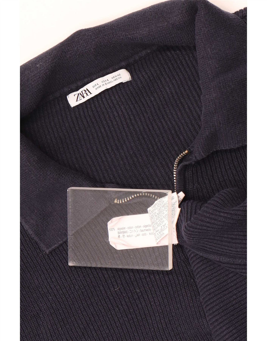 Zara Mens Polo Shirt Large Navy Blue Cotton