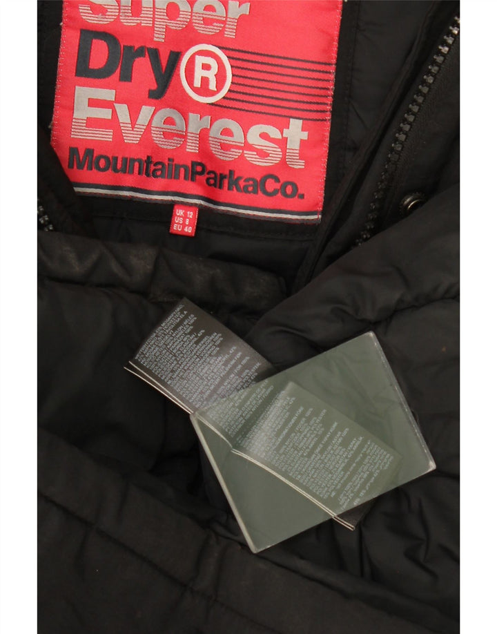 Superdry Womens Hooded Parka Jacket UK 12 Medium Black Nylon