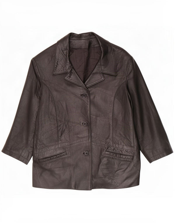 Vintage Womens 3/4 Sleeve Leather Jacket IT 50 XL Black