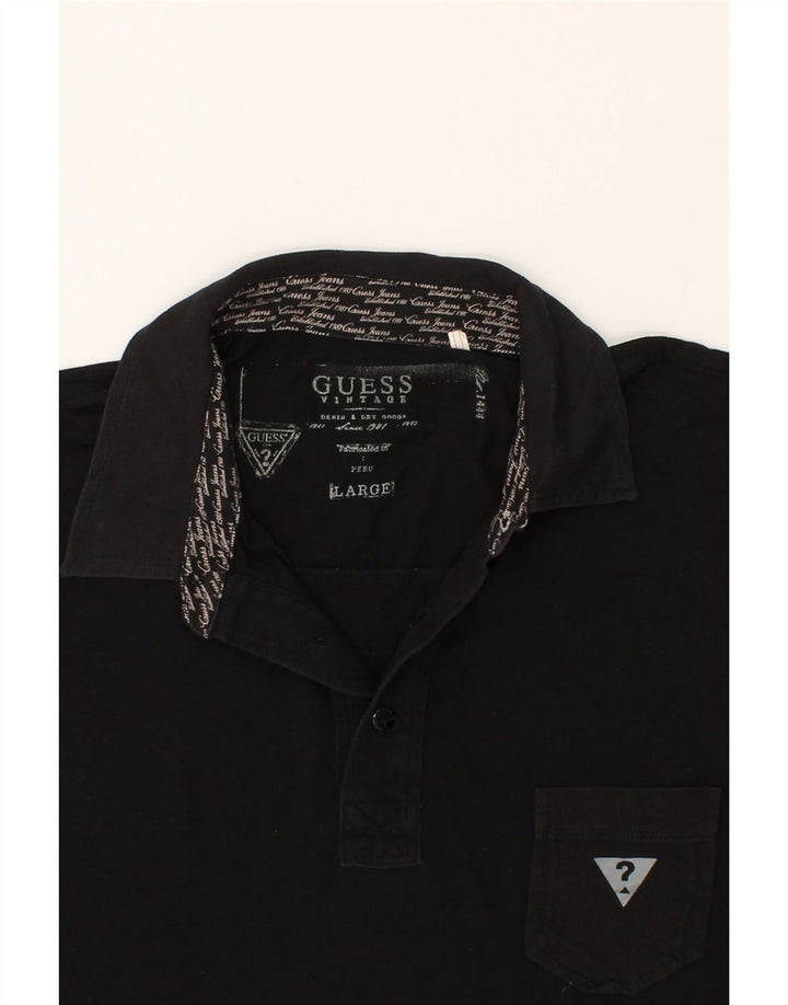 GUESS Mens Graphic Polo Shirt Large Black