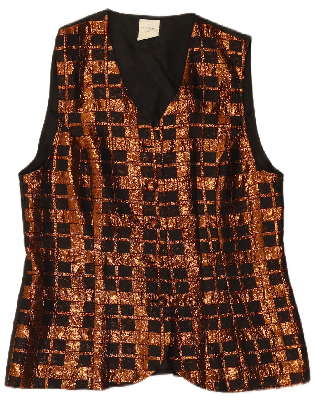 VINTAGE Womens Waistcoat UK 14 Medium Brown Check Polyester