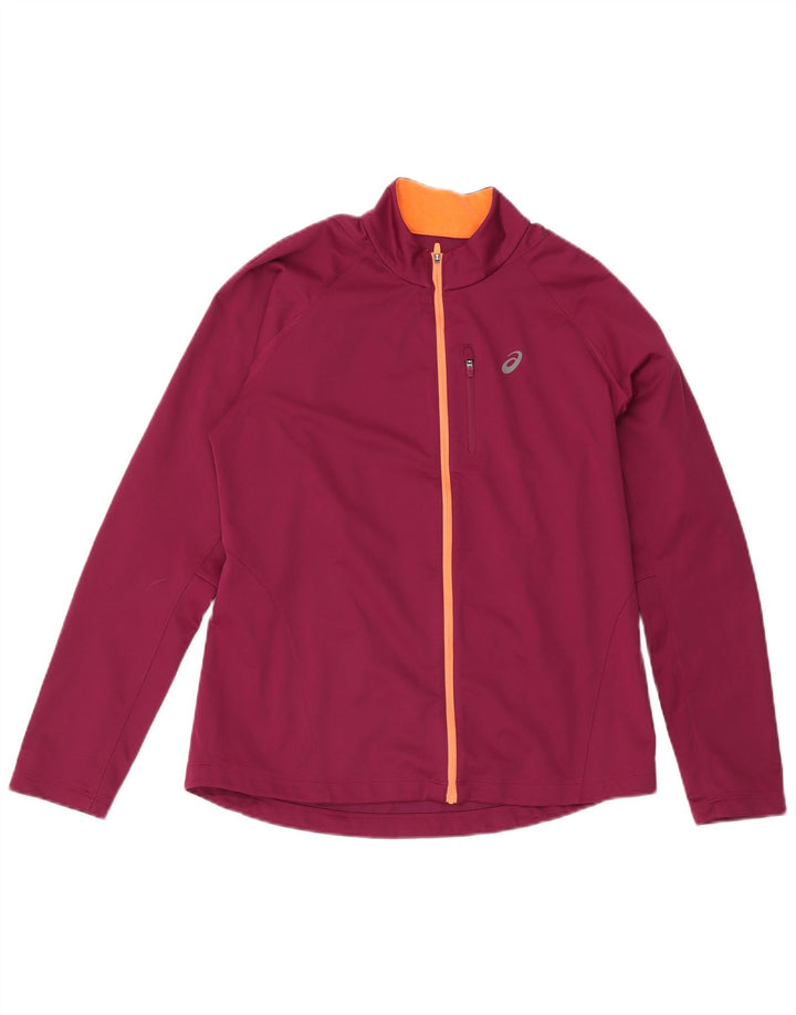 Asics Womens Tracksuit Top Jacket UK 16 Large Burgundy Polyester