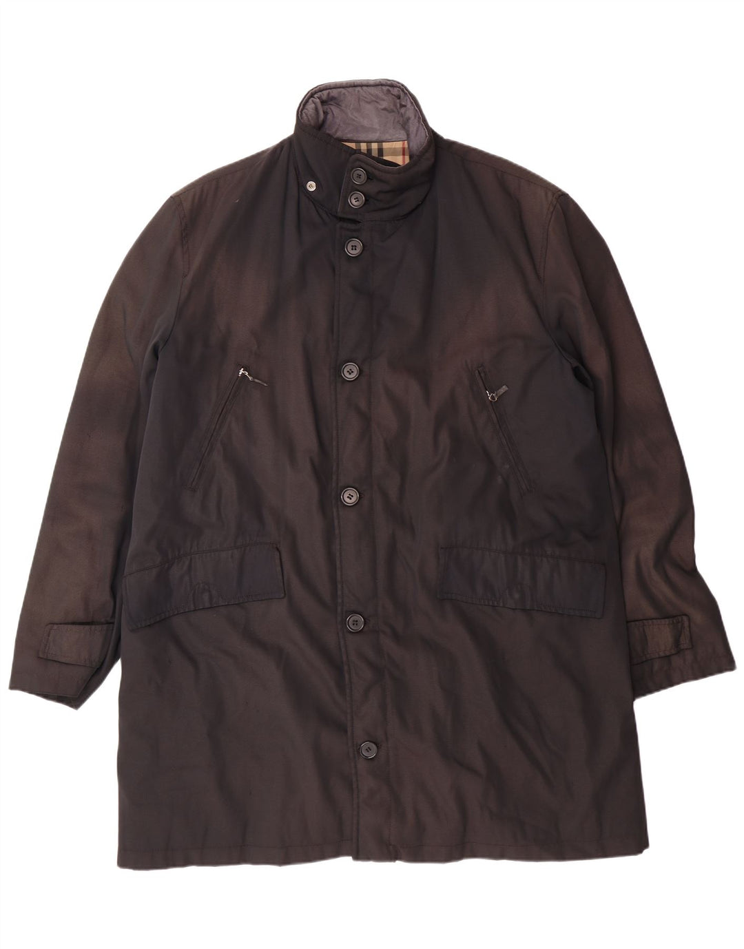 BURBERRY Mens Overcoat UK 40 Large Black Polyamide Classic