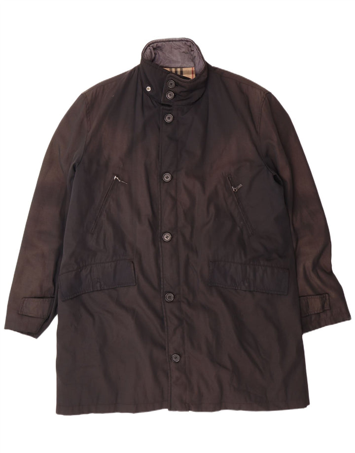 BURBERRY Mens Overcoat UK 40 Large Black Polyamide Classic