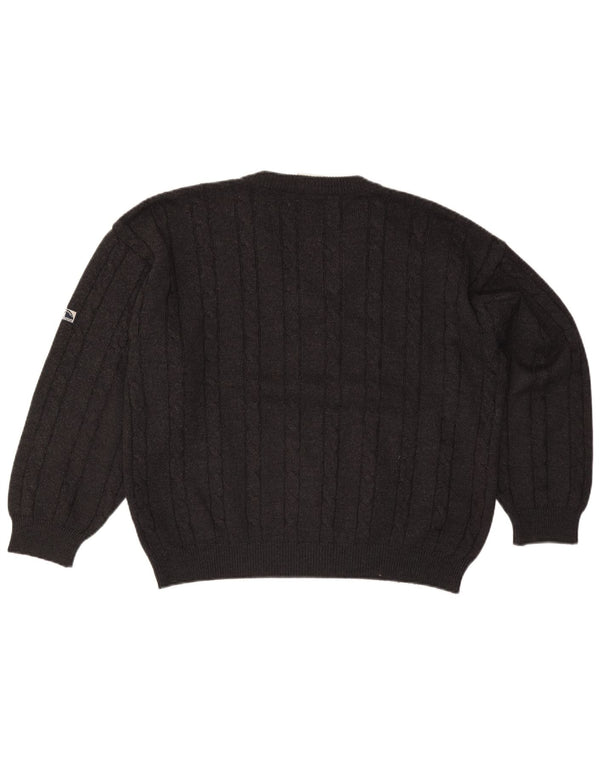 Navigare Mens V-Neck Jumper Sweater Large Grey Wool