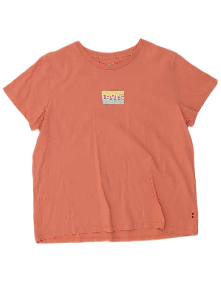 LEVI'S Womens Graphic T-Shirt Top UK 16 Large Orange Cotton