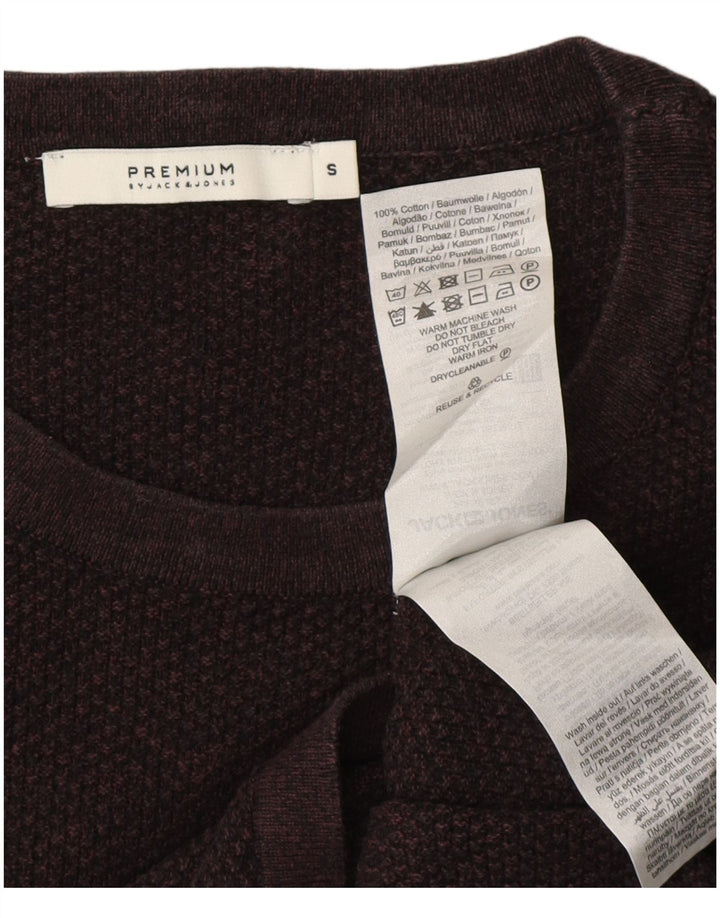 JACK & JONES Mens Top Long Sleeve Small Burgundy Cotton