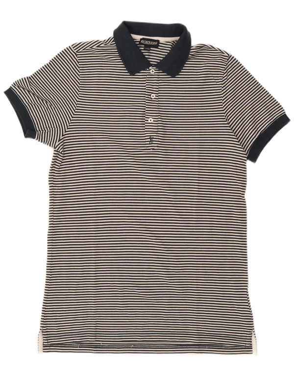 Jeckerson Mens Rugby Polo Shirt Large Navy Blue Pinstripe Cotton