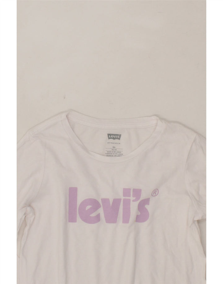 LEVI'S Girls Graphic Top Long Sleeve 11-12 Years White Vintage Levi's and Second-Hand Levi's from Messina Hembry 