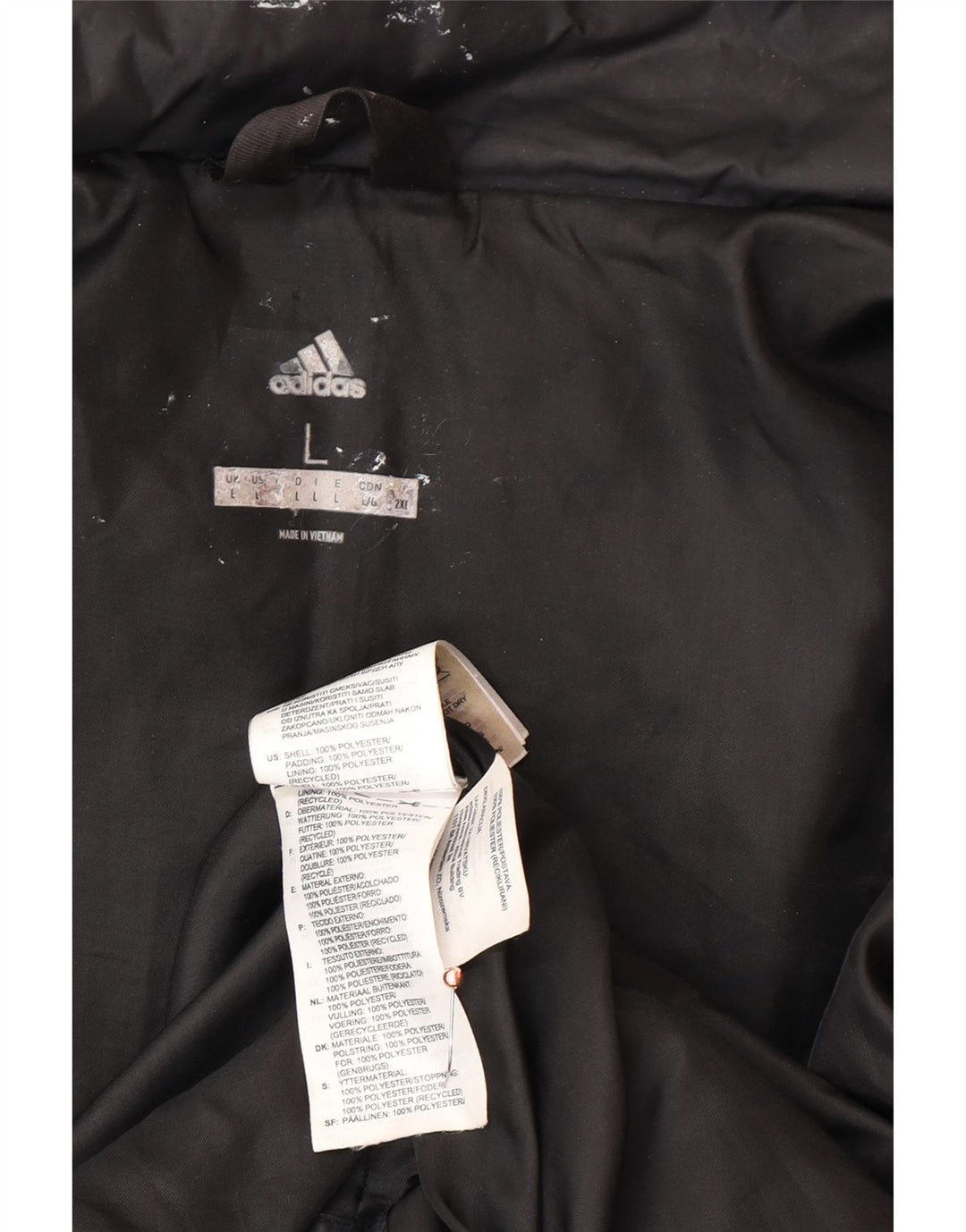 ADIDAS Mens Padded Jacket UK 40 Large Black Polyester