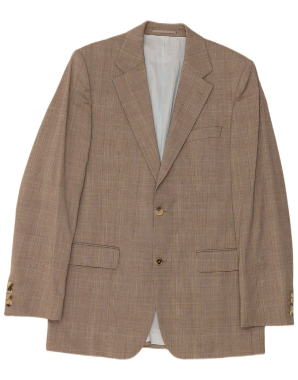 Hugo Boss Mens 2 Button Blazer Jacket EU 48 Medium Brown Plaid Virgin Wool