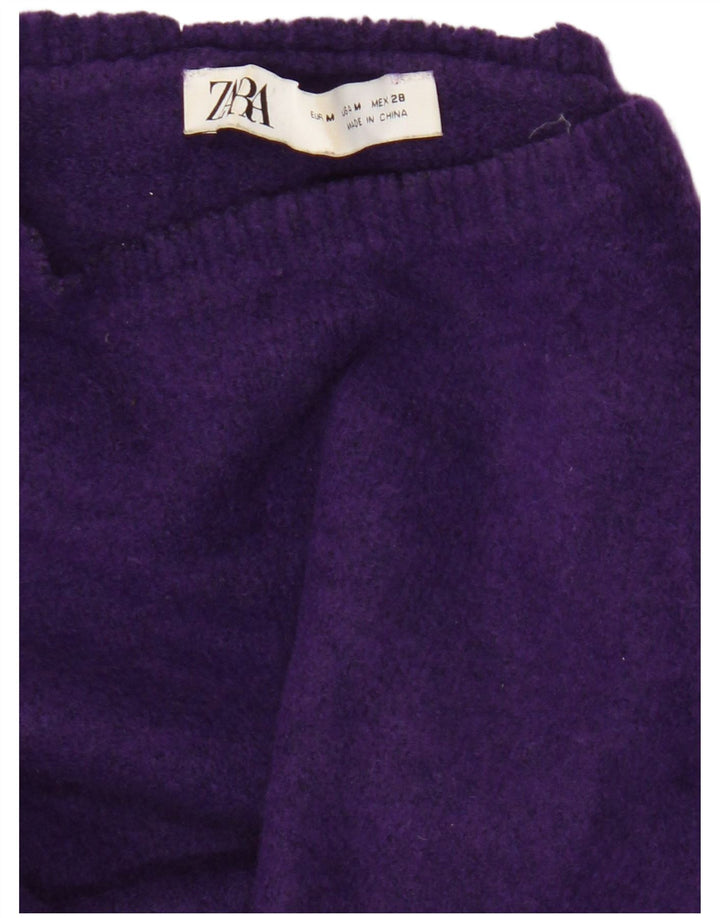 Zara Womens Crop Crew Neck Jumper Sweater UK 14 Medium Purple