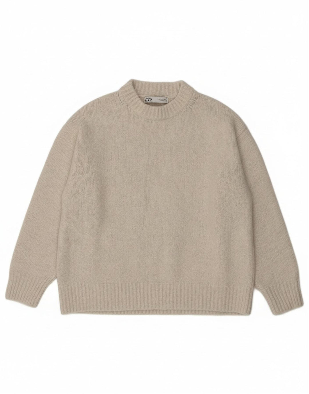 Zara Womens 3/4 Sleeve Oversized Crew Neck Jumper Sweater UK 10 Small White