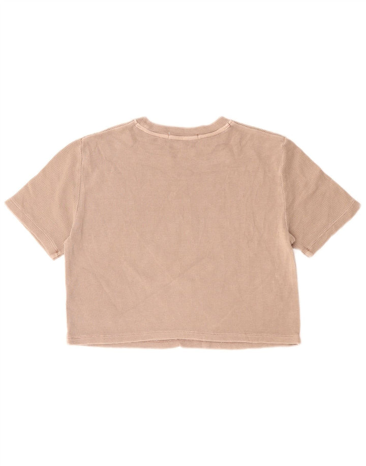 CALVIN KLEIN JEANS Womens Crop T-Shirt Top UK 10 Small Beige Cotton