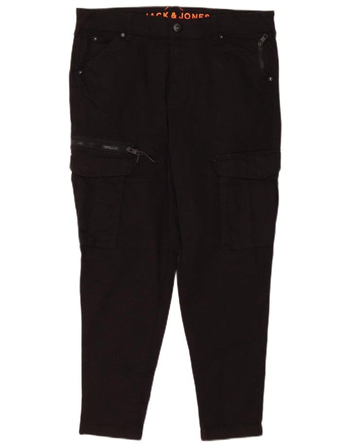 JACK & JONES Mens Cargo Cropped Trousers W34 L26 Black Cotton